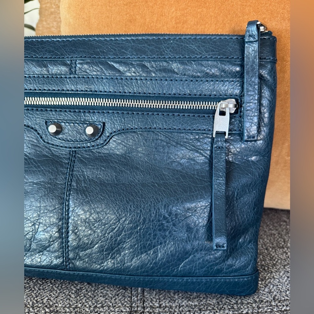 Balenciaga Teal Blue Leather Classic Clip Clutch - Picture 16 of 17